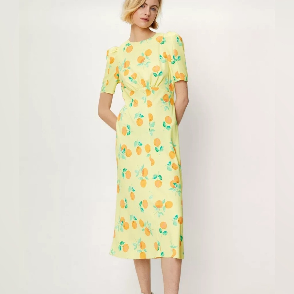 Orange Print Yellow Dress